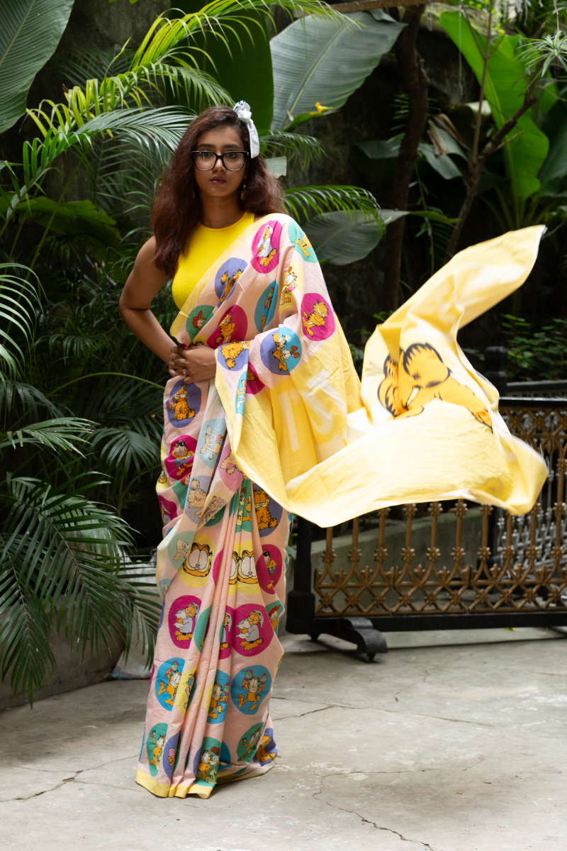 Garfield saree Pink