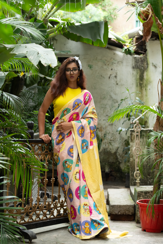 Garfield saree Pink
