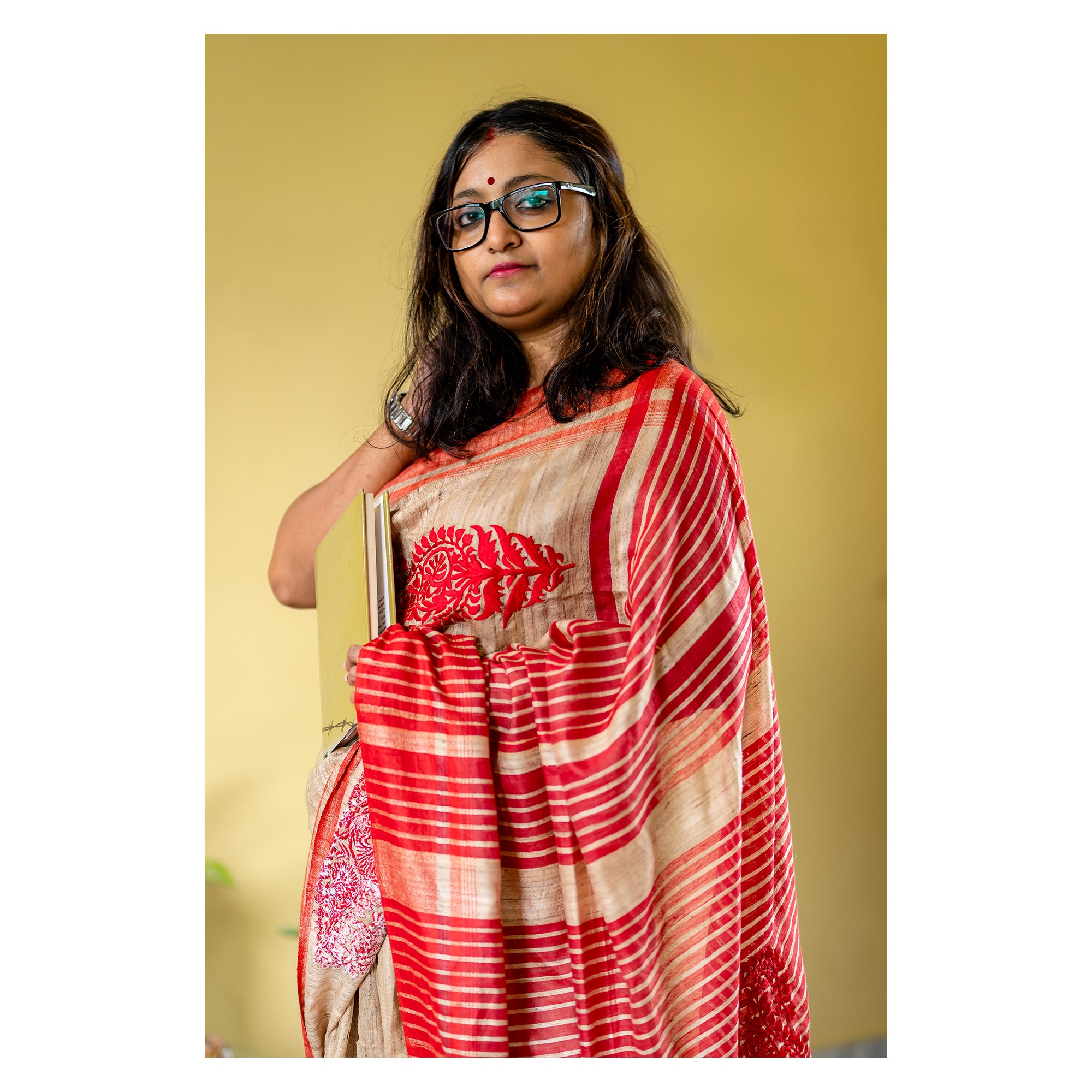 TUSSAR PAISLEY LOTUS RED SAREE
