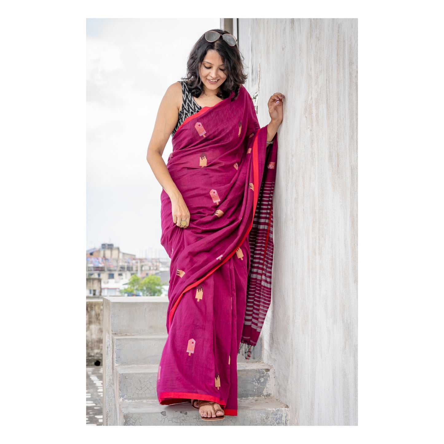 ICE-CREAM JAMDANI WINE SAREE