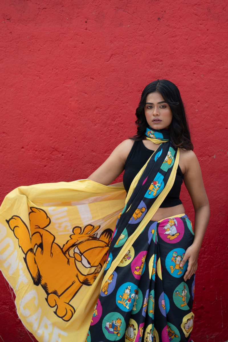 Garfield saree Black