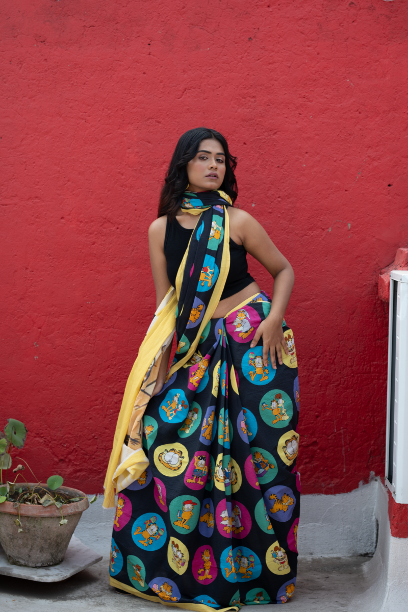 Garfield saree Black