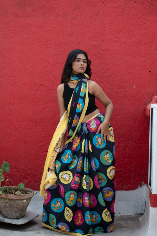 Garfield saree Black