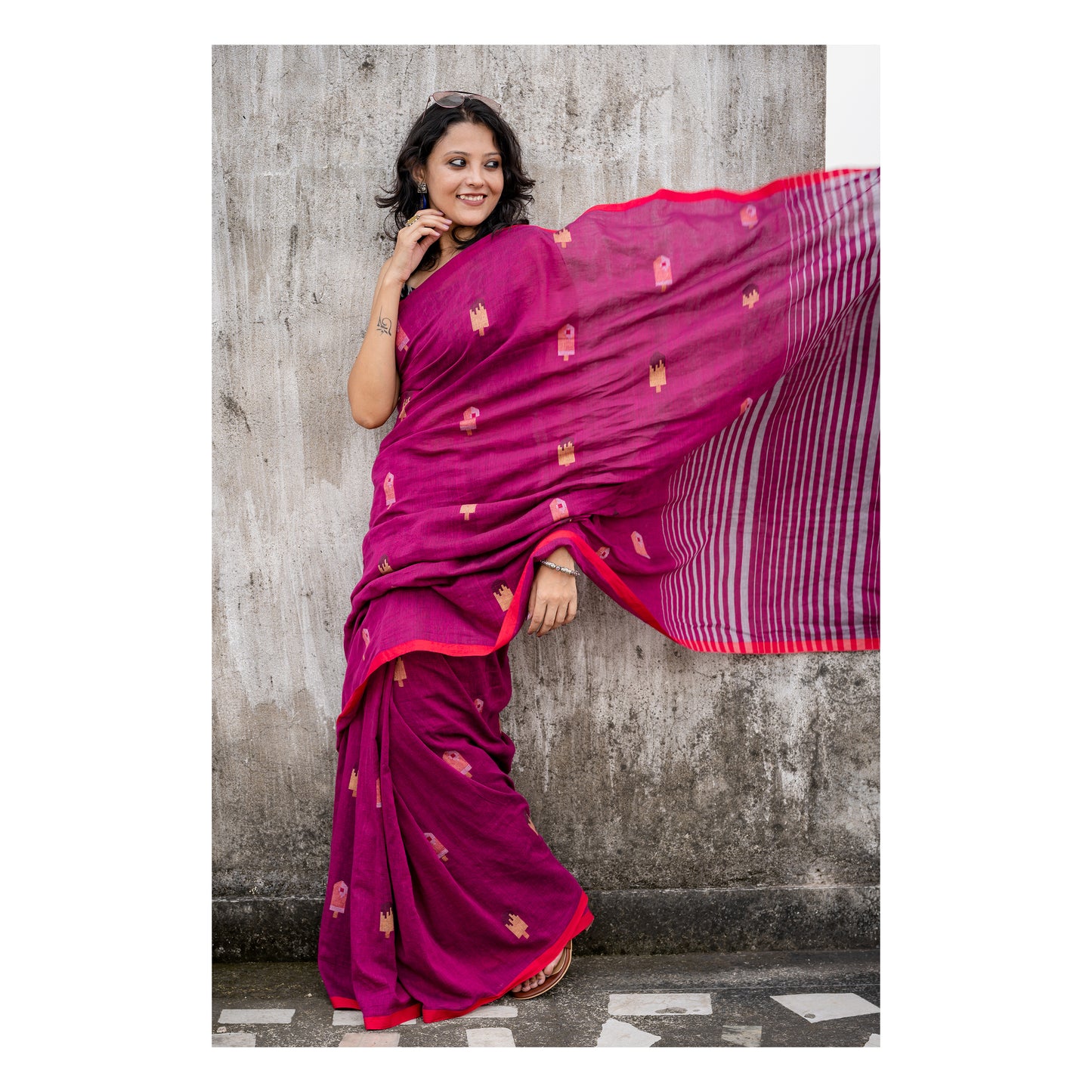 ICE-CREAM JAMDANI WINE SAREE