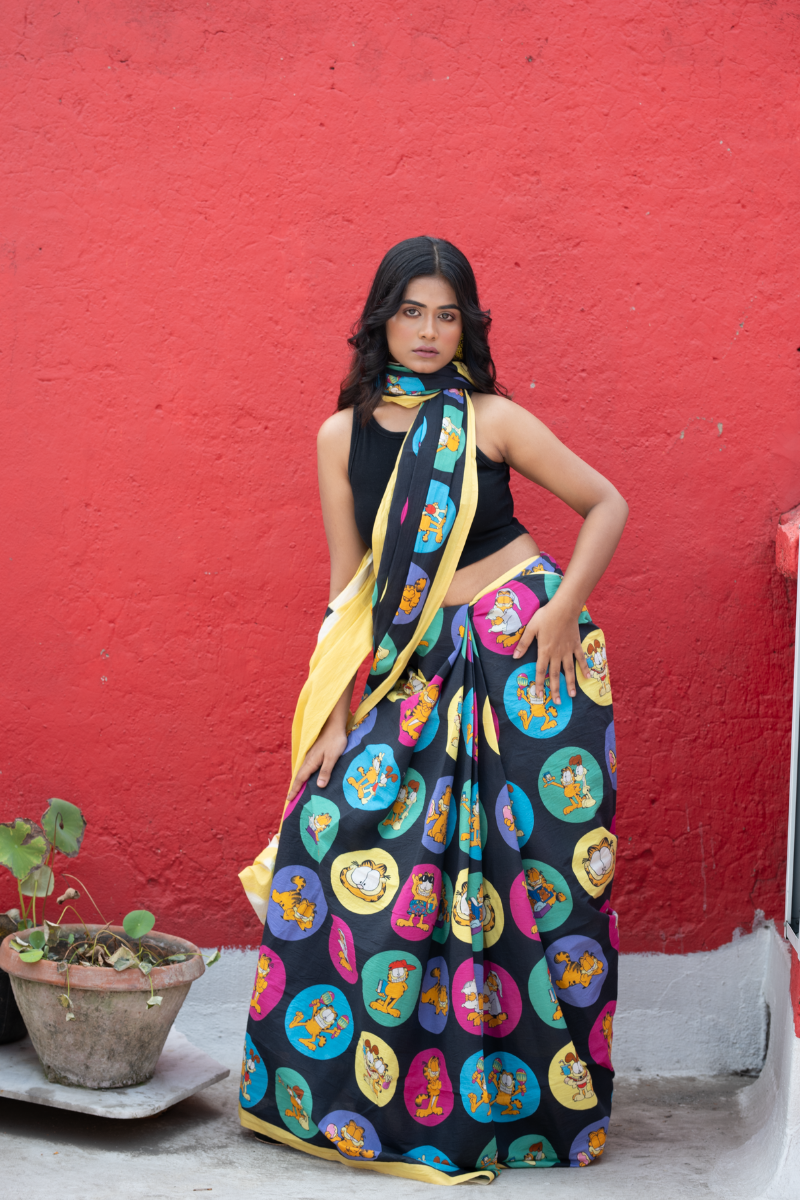 Garfield saree Black