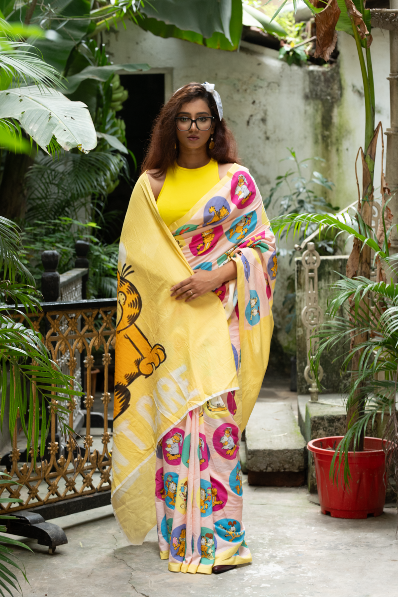 Garfield saree Pink