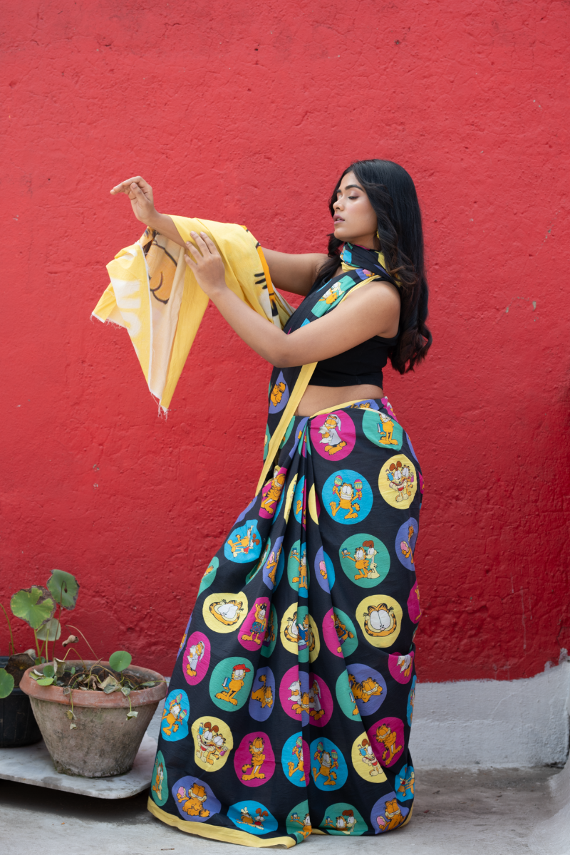 Garfield saree Black