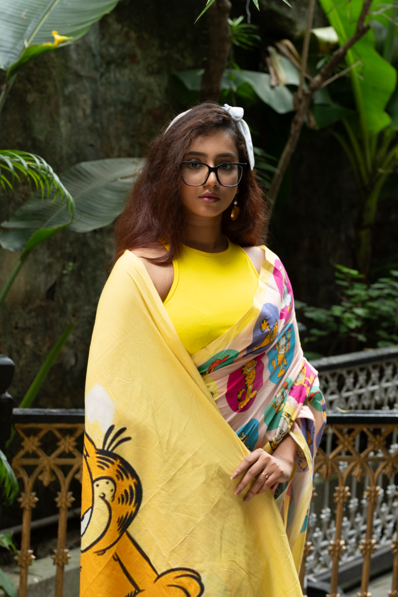 Garfield saree Pink