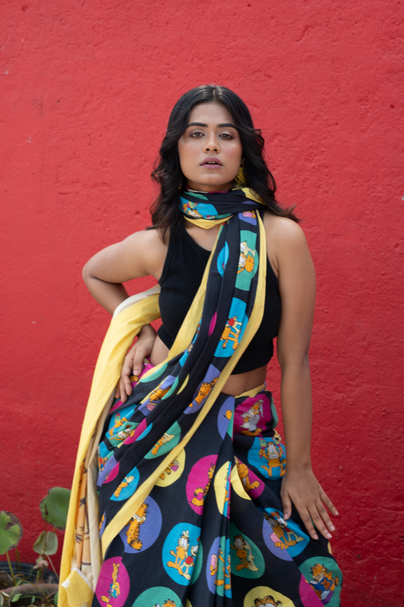 Garfield saree Black