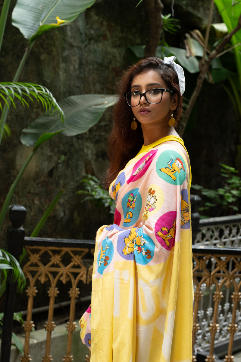 Garfield saree Pink