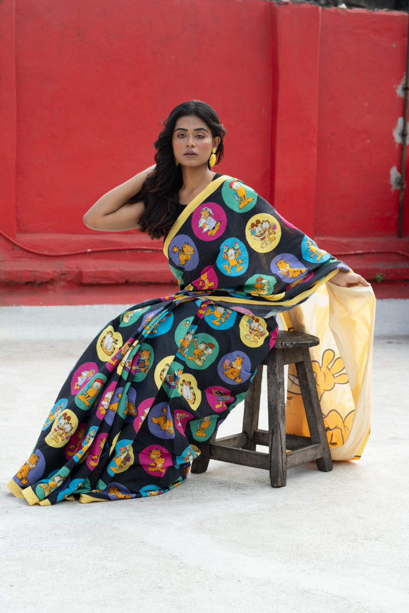 Garfield saree Black