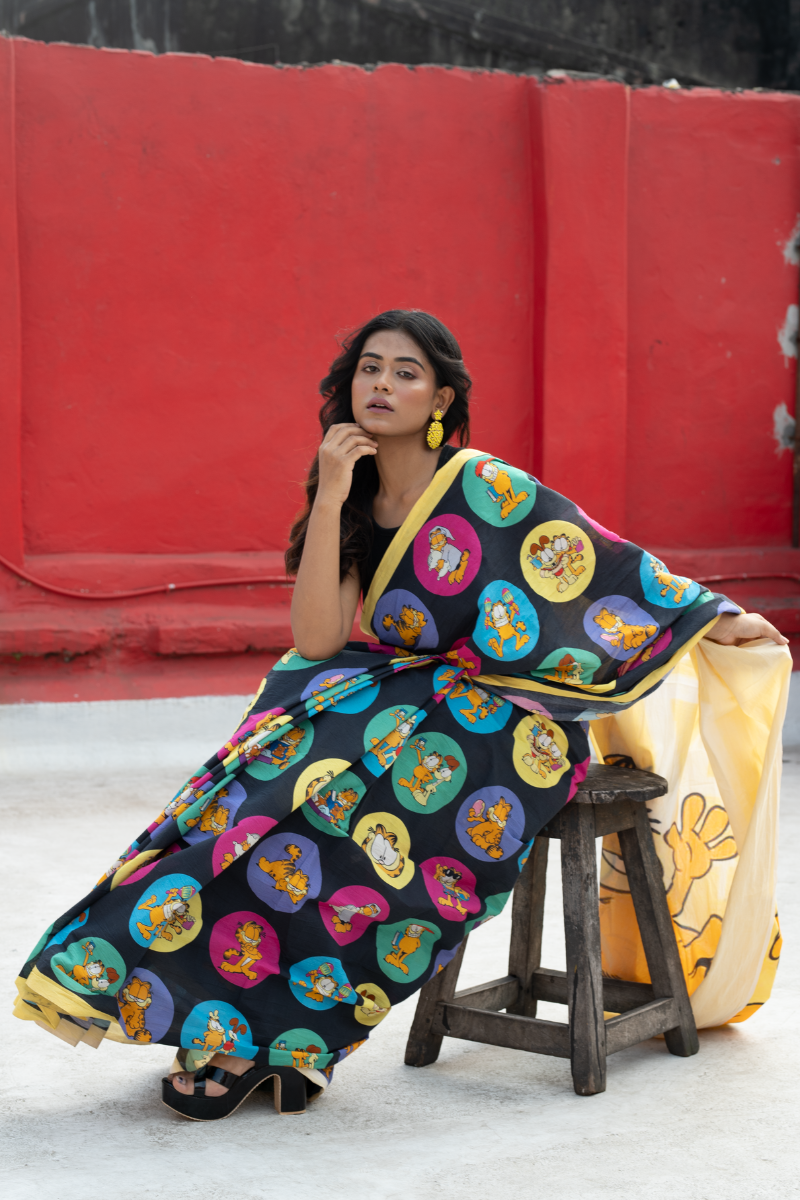 Garfield saree Black