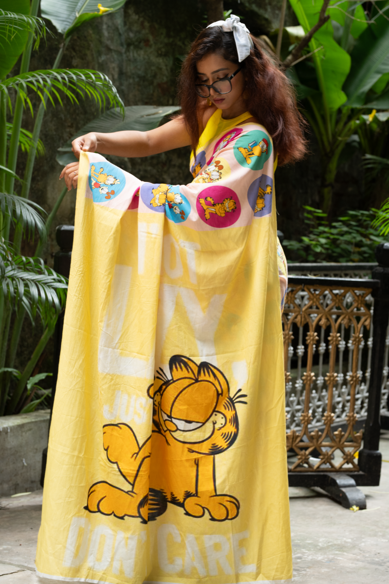 Garfield saree Pink