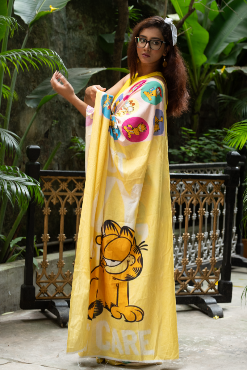 Garfield saree Pink