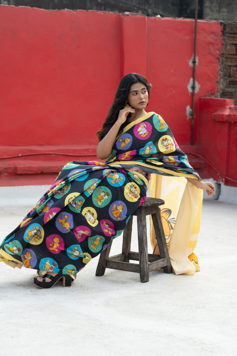 Garfield saree Black