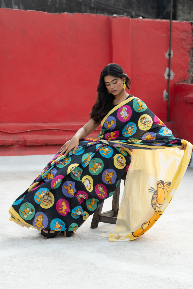 Garfield saree Black