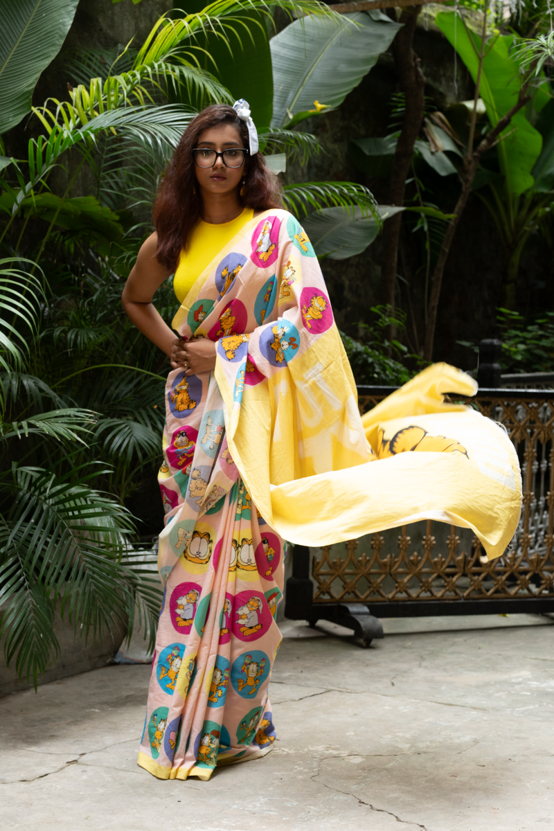 Garfield saree Pink