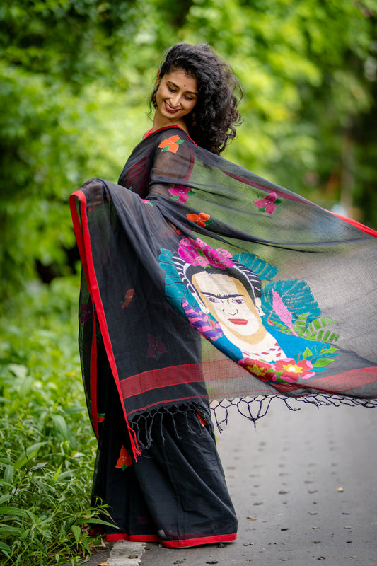 FRIDA IN BOUGAINVILLE GARDEN BLACK SAREE