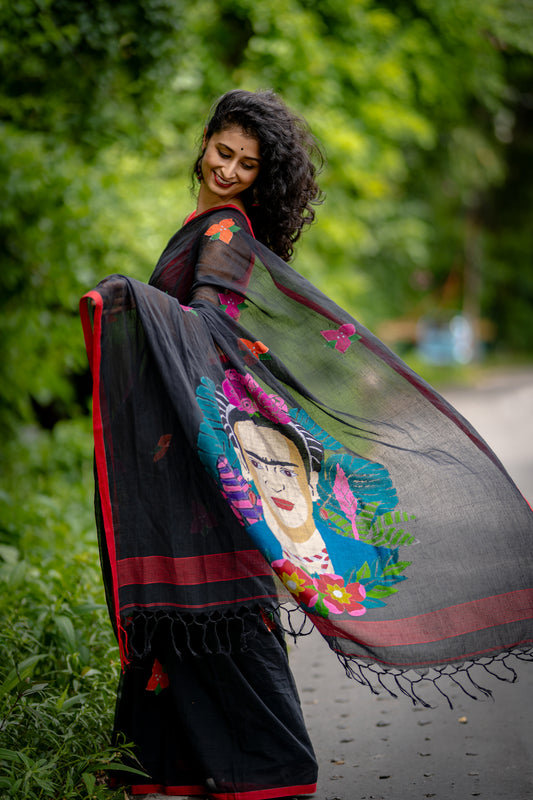 FRIDA IN BOUGAINVILLE GARDEN BLACK SAREE