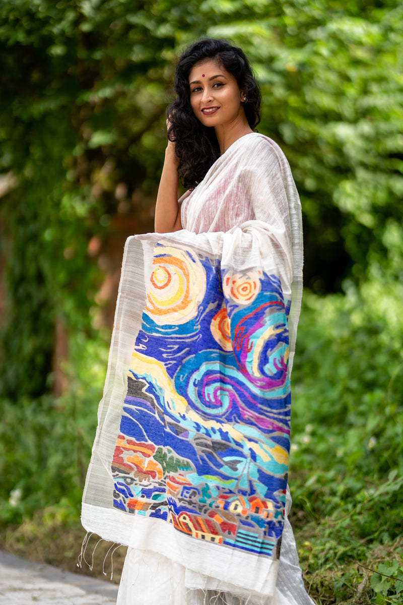 STARRY NIGHT WHITE SAREE – Ghuri by Debjani