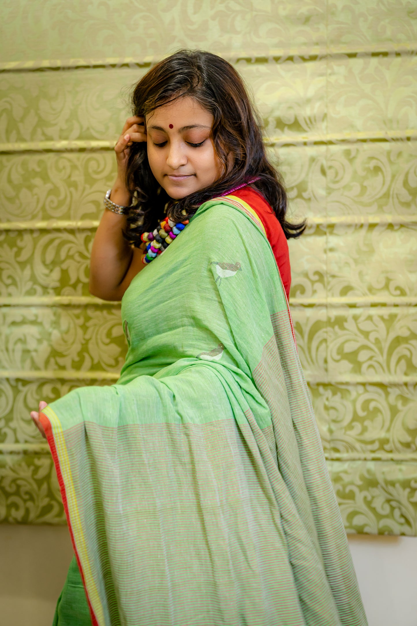SPARROW JAMDANI MINT GREEN SAREE